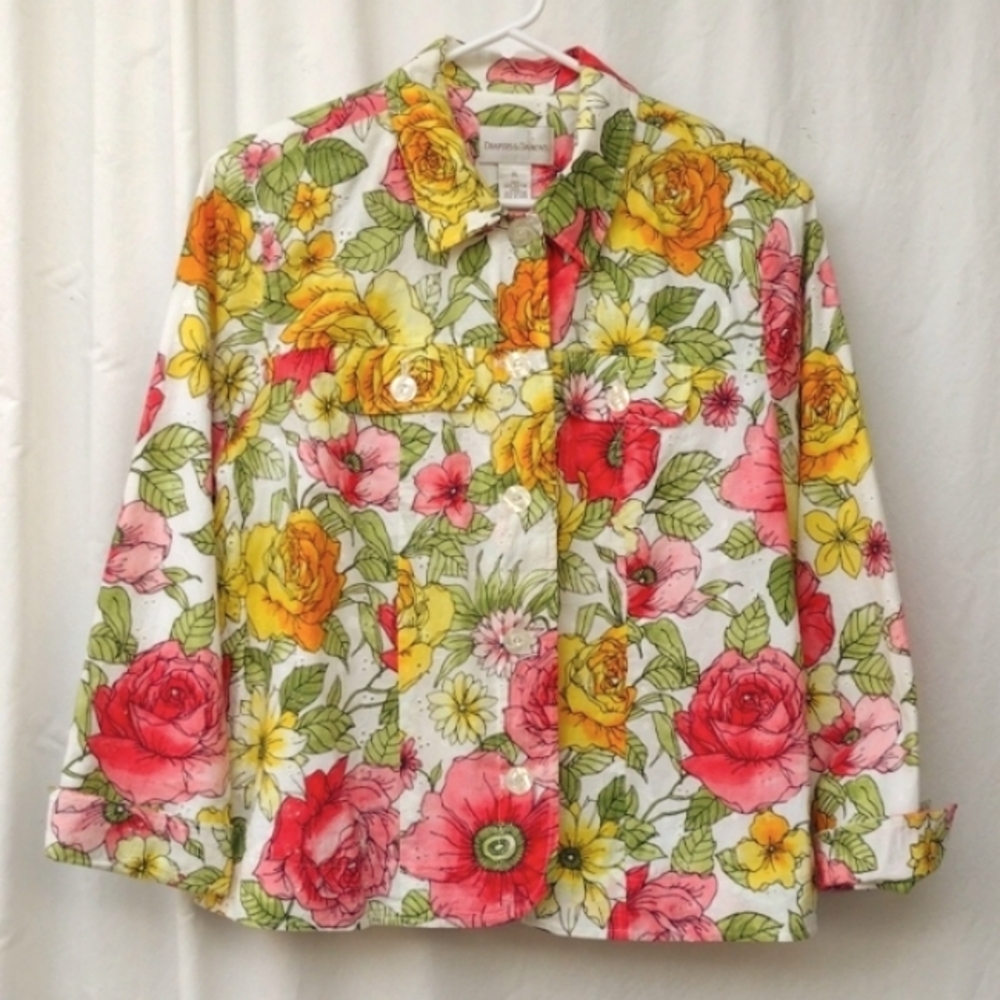 Draper's & Damon's Floral Eyelet Button-up Jacket Women's Petite Large PL